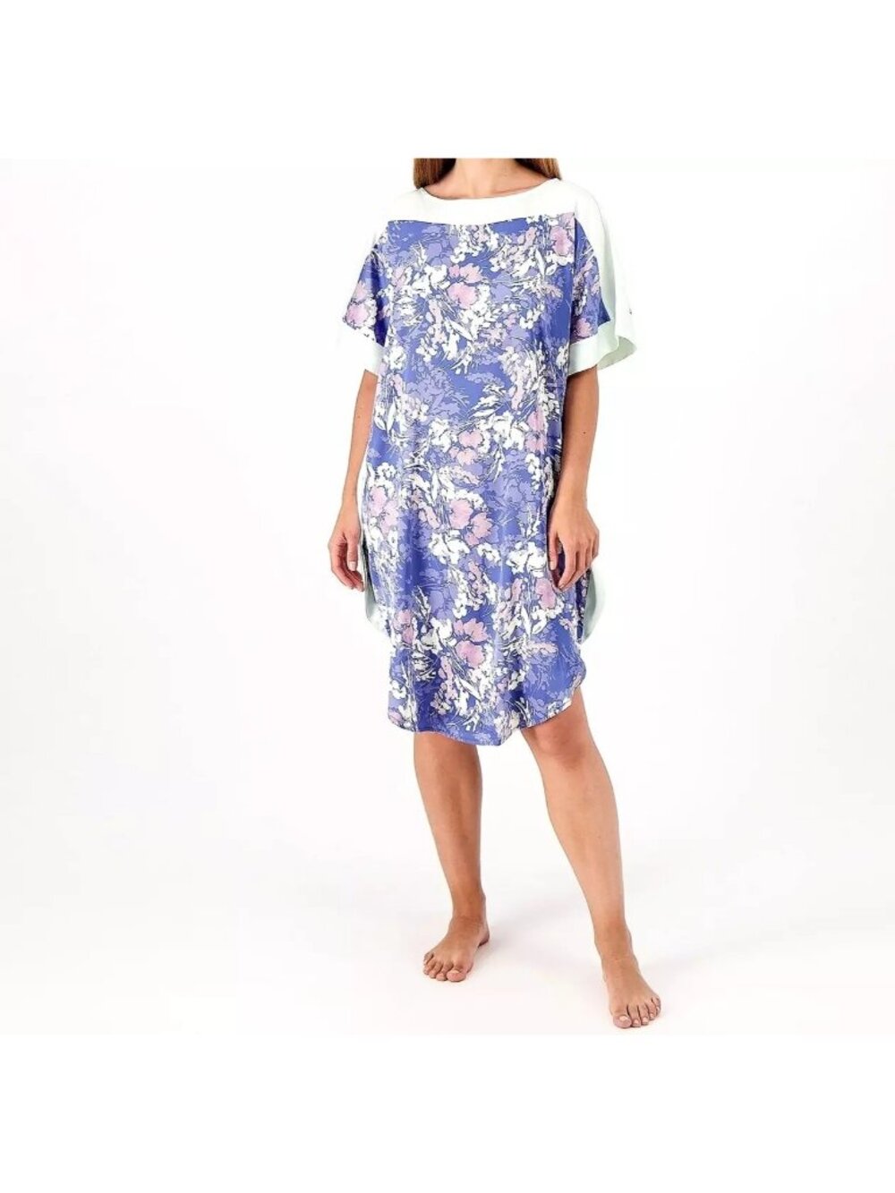 Breezies Lounge Caftan Size XXXS XXS Floral Printed with Solid Trim Boho NEW